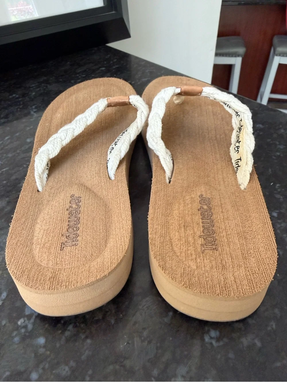 Tidewater Women’s Nantucket Harbor White Braided Rope Flip Flops Size 9/10 L